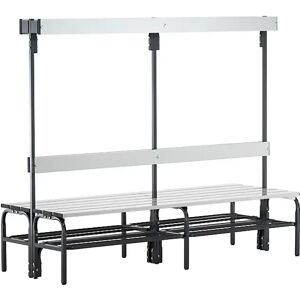 Sypro Banco para vestuarios con listones de aluminio, H x P 1650 x 725 mm, por ambos lados, longitud 2000 mm, 12 ganchos, antracita