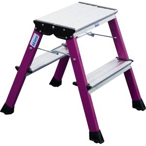 KRAUSE Escalerilla plegable de aluminio, con ruedas, 2 x 2 peldaños, rosa