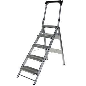 MUNK Escalera plegable de aluminio, con arco de seguridad, 5 peldaños
