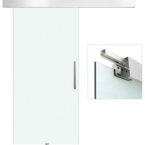 Homcom Puerta Corredera de Cristal Satinado 102,5x205 cm Puerta Corrediza con Riel Tirador y Cristal de Seguridad Translúcido