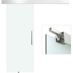 Homcom Puerta Corredera de Cristal 90x205 cm Puerta Corrediza Deslizante con Riel de Cristal de Seguridad Translúcido