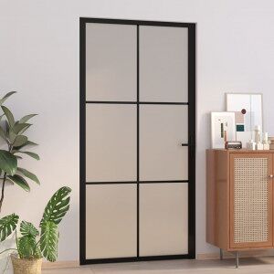 vidaXL Puerta Interior De Vidrio Y Aluminio Negro Mate 102.5x201.5 Cm