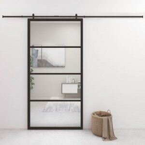 vidaXL Puerta Corredera Aluminio Y Esg Vidrio Negra 102.5x205 Cm