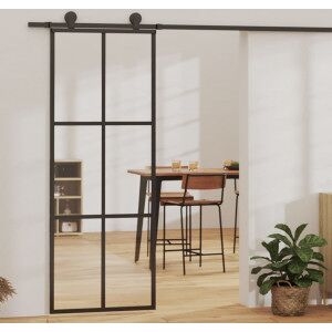 vidaXL Puerta Corredera Esg Vidrio Y Aluminio Negra 76x205 Cm