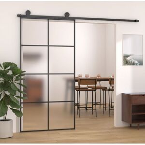 vidaXL Puerta Corredera Esg Vidrio Y Aluminio 102.5x205 Cm Negro