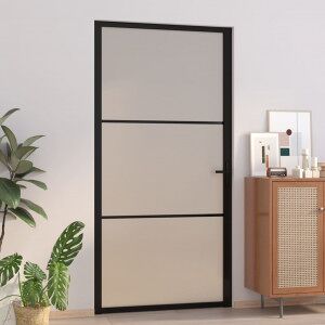 vidaXL Puerta Interior De Vidrio Y Aluminio Negro Mate 102.5x201.5 Cm