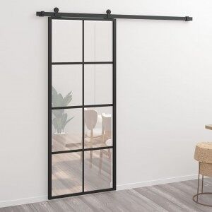 vidaXL Puerta Corredera Aluminio Y Vidrio Esg Negra 76x205 Cm