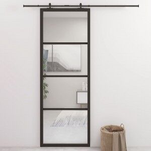 vidaXL Puerta Corredera Esg Aluminio Y Vidrio Esg Negra 76x205 Cm