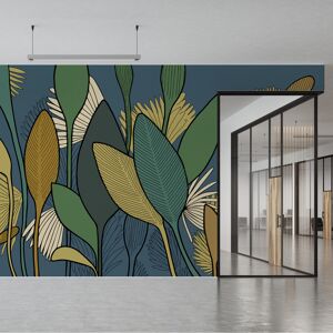 Acte Deco Papel pintado panoramico gráfico wax patrón de planta gris 375x250cm