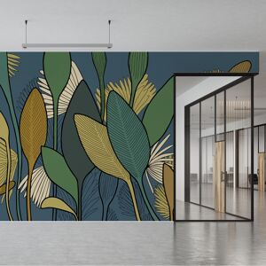 Acte Deco Papel pintado panoramico gráfico wax patrón de planta gris 150x250cm