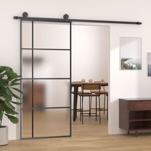 vidaXL Puerta corredera ESG vidrio y aluminio negra 90x205 cm