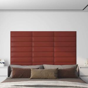 vidaXL Paneles pared 12 uds cuero sintético rojo tinto 60x15 cm 1,08m²