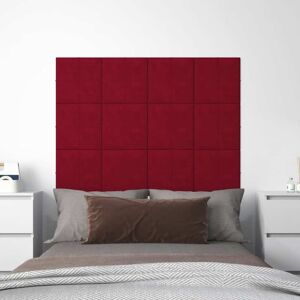 vidaXL Paneles de pared 12 uds terciopelo rojo tinto 30x30 cm 1,08 m²