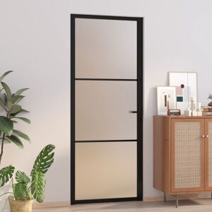 vidaXL Puerta interior de vidrio y aluminio negro mate 83x201,5 cm