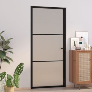 vidaXL Puerta interior de vidrio y aluminio negro mate 93x201,5 cm