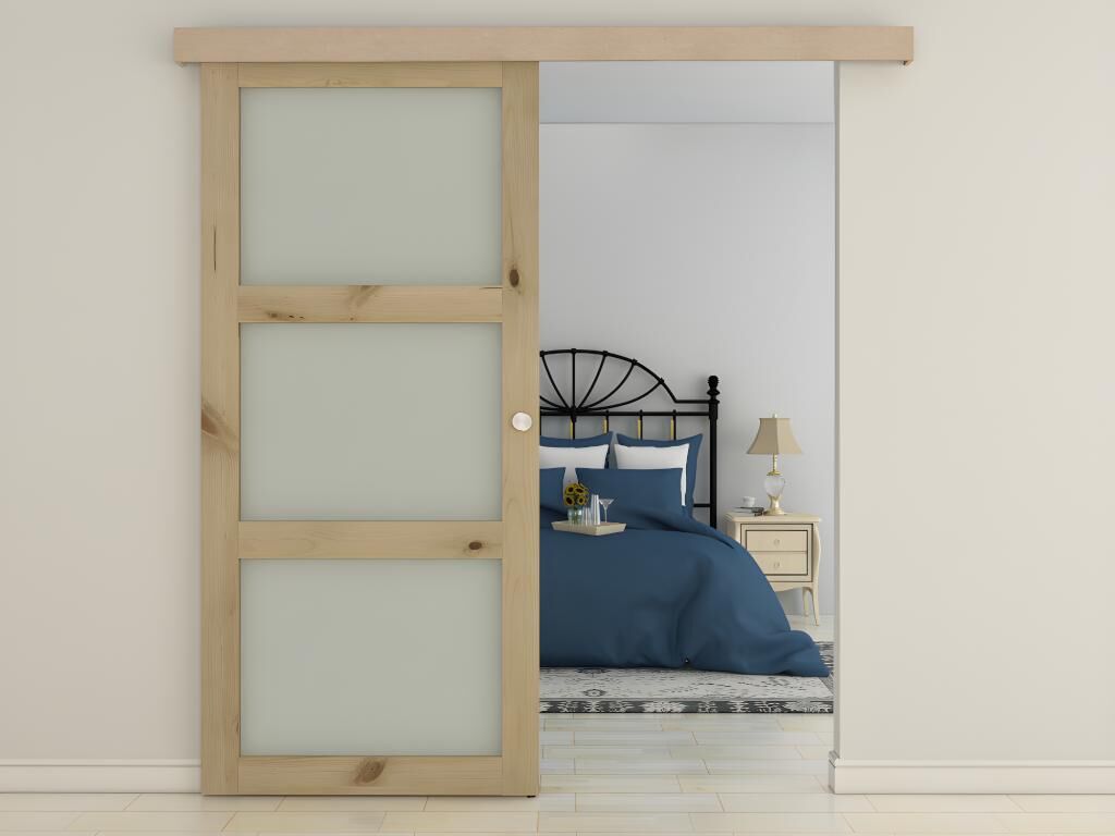 Unique Puerta corredera con apliqué y 3 ventanas ACOSTA - Alto 205 x Largo 93 cm - MDF natural