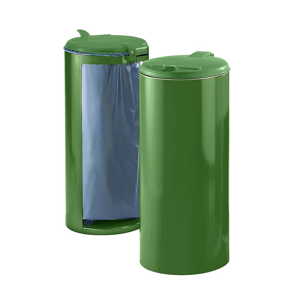 VAR Colector de residuos de chapa de acero, para 120 l de capacidad, frente revestido, verde con tapa de plástico verde