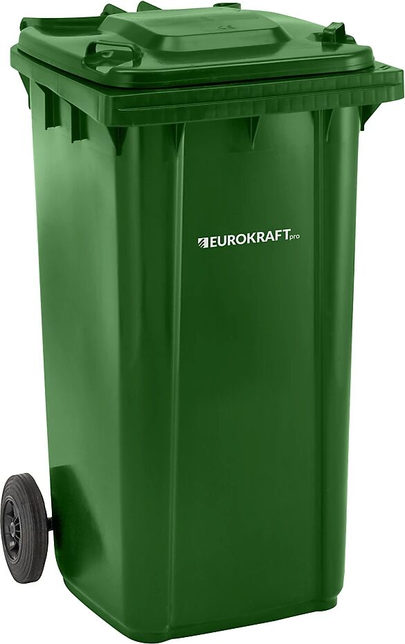 eurokraft pro Contenedor de basura de plástico DIN EN 840, capacidad 240 l, A x H x P 580 x 1100 x 740 mm, verde, a partir de 5 unid.