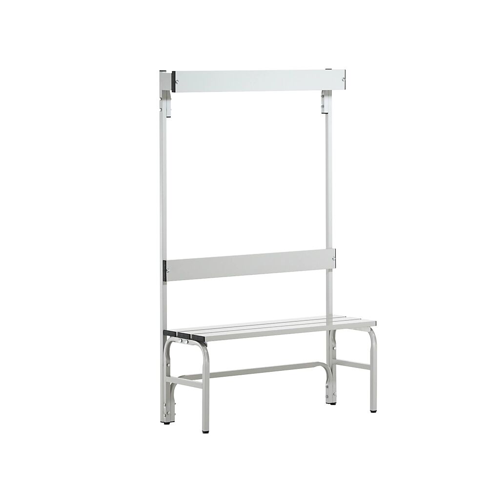 Sypro Banco para vestuarios con listones de aluminio, H x P 1650 x 375 mm, por un lado, longitud 1015 mm, 3 ganchos, gris luminoso