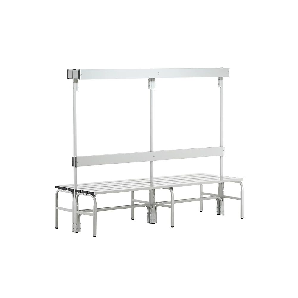 Sypro Banco para vestuarios con listones de aluminio, H x P 1650 x 725 mm, por ambos lados, longitud 2000 mm, 12 ganchos, gris luminoso