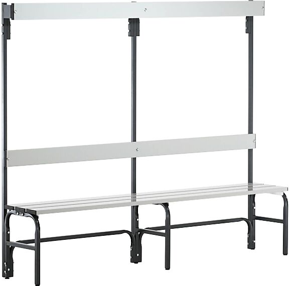 Sypro Banco para vestuarios con listones de aluminio, H x P 1650 x 375 mm, por un lado, longitud 1500 mm, 6 ganchos, antracita