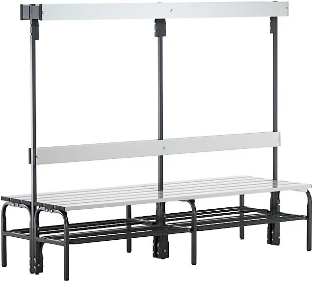 Sypro Banco para vestuarios con listones de aluminio, H x P 1650 x 725 mm, por ambos lados, longitud 1500 mm, 12 ganchos, antracita