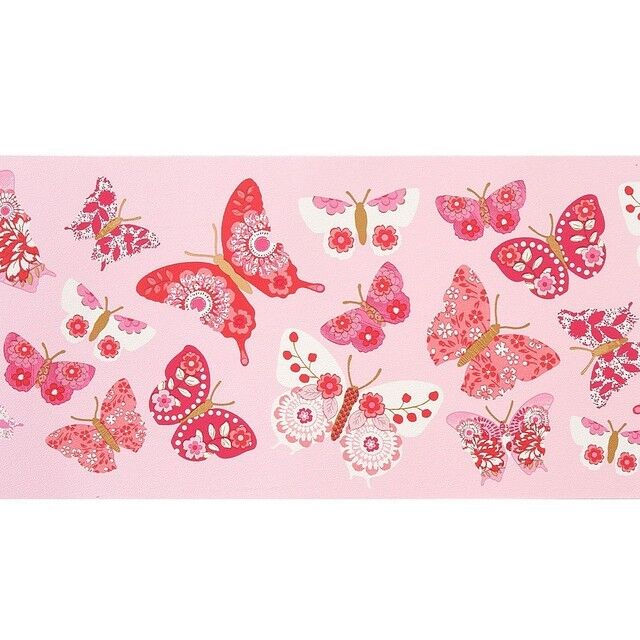 Cenefa de papel pintado Mariposas rosa