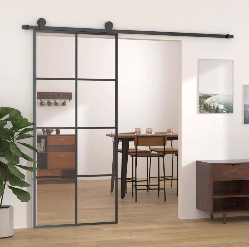 vidaXL Puerta corredera vidrio ESG y aluminio negro 90x205 cm