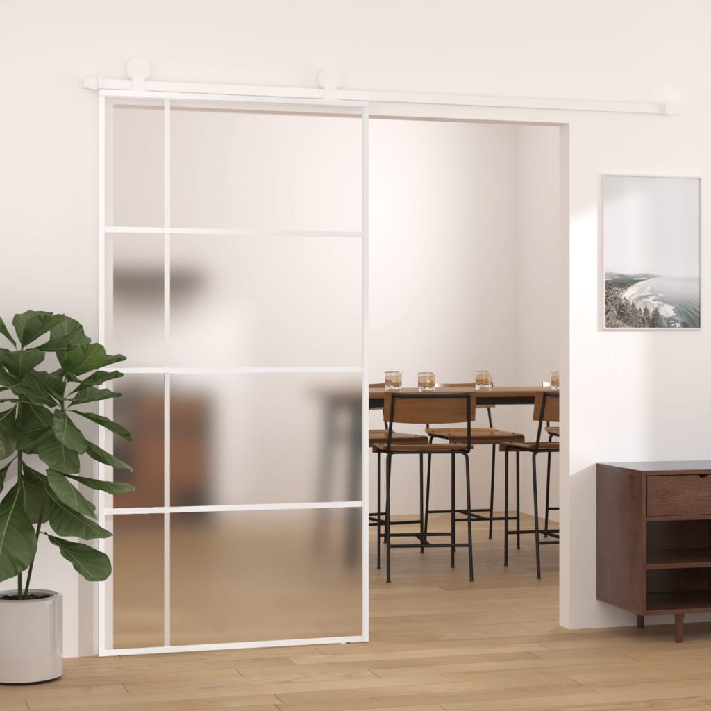 vidaXL Puerta corredera ESG vidrio y aluminio blanca 102,5x205 cm