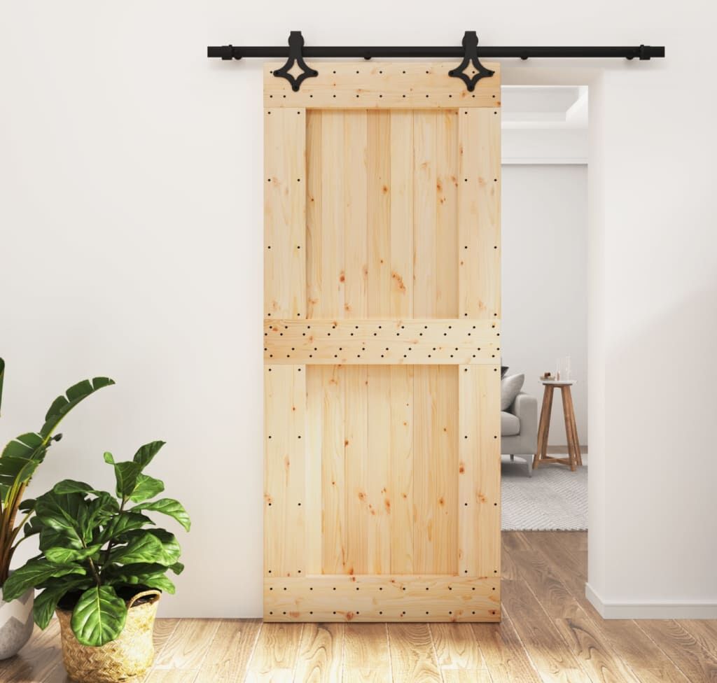 vidaXL Puerta corredera con herrajes madera maciza de pino 90x210 cm