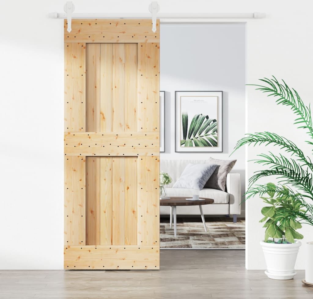 vidaXL Puerta corredera con herrajes madera maciza de pino 80x210 cm