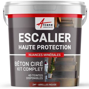 Beton Cire Escalier - Kit Complet primaire et vernis de finition - En neuf ou renovation - Airelles Rouge - 2 m² (en 2 couches) - ARCANE INDUSTRIES