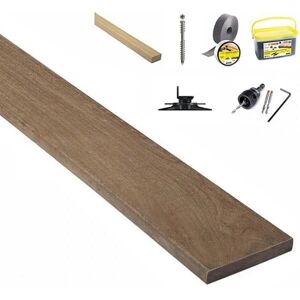 DECKIBOIS Kit de 10m² en bois exotique IPE Longueur 1850mm avec Lambourde, vis, cale de ventilation, plot pvc et Bande bitumineuse