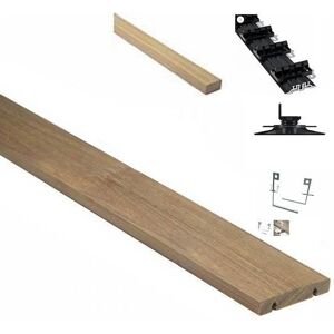 DECKIBOIS Kit de 10m² en bois exotique IPE GRAD CLIPS Longueur 1800mm avec Lambourde, Flat Rail, plot PVC et cle de demontage