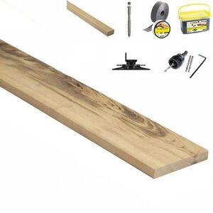 DECKIBOIS Kit de 50m² en bois exotique MUIRACATIARA TIGERWOOD Longueur 950mm avec Lambourde, vis, cale de ventilation, plot pvc et Bande bitumineuse