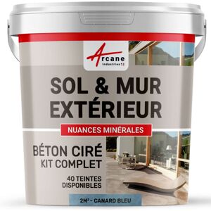 Arcane Industries - Béton ciré extérieur pour sol mur terrasse escalier enduit décoratif minéral en kit - 2 m² (en 2 couches) Canard Gris Bleuté - Publicité