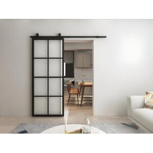 Vente unique Porte coulissante en applique aluminium et verre trempe depoli H205 x L83 cm WILDEN