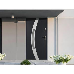 Vente-unique Porte d'entrée en acier vitrée avec inox H.207 x l.100 cm anthracite - poussant gauche - TROFA