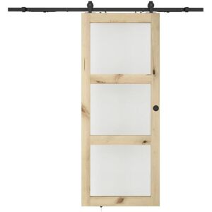 Vente-unique Porte coulissante en applique en bois et verre trempe depoli - 3 fenetres - H205 x L73 cm - ACOSTA II