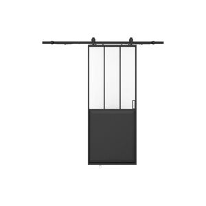 Vente-unique Porte coulissante atelier en applique - Noir et verre trempe - H205 x L63 cm - ARTISTO II