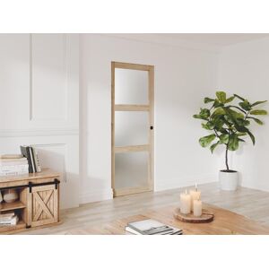 Vente-unique Porte coulissante avec systeme a galandage avec 3 fenetres - H205 x L63 cm - MDF nature - Verre trempe depoli - ACOSTA II