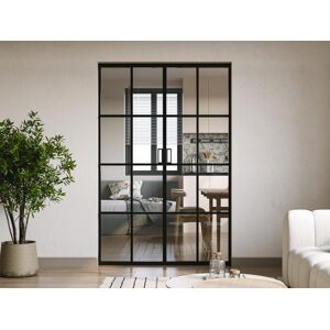 Vente-unique Porte coulissante double avec systeme a galandage en aluminium et verre trempe - 2 x H205 x L73 cm - WILDEN II