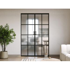 Vente-unique Porte coulissante double avec systeme a galandage en aluminium et verre trempe depoli - 2 x H205 x L63 cm - WILDEN II