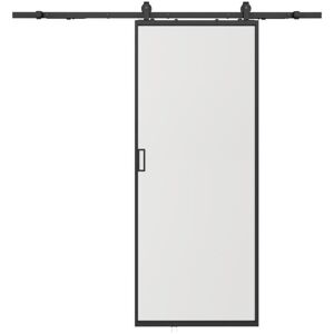 Vente-unique Porte coulissante en applique - aluminium et verre trempe depoli - H205 x L63 cm - LINCI II