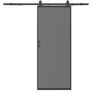 Vente-unique Porte coulissante en applique - aluminium et verre trempe fume - H205 x L73 cm - LINCI II