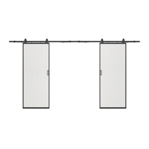 Vente-unique Porte coulissante double en applique - aluminium et verre trempe depoli - 2 x H205 x L63 cm - LINCI II