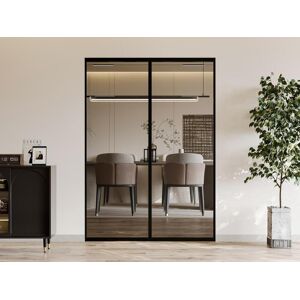 Vente-unique Porte coulissante double avec systeme a galandage - aluminium et verre trempe fume - 2 x H205 x L73 cm - LINCI II