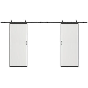 Vente-unique Porte coulissante double en applique - aluminium et verre trempe depoli - 2 x H205 x L93 cm - LINCI II