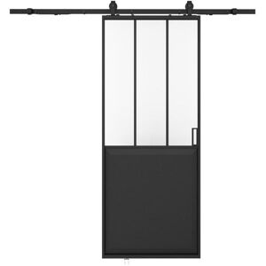 Vente-unique Porte coulissante atelier en applique - Noir et verre trempe - H205 x L93 cm - ARTISTO II