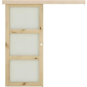 Vente-unique Porte coulissante en applique avec 3 fenetres H205 x L93 cm - MDF nature et verre trempe depoli ACOSTA